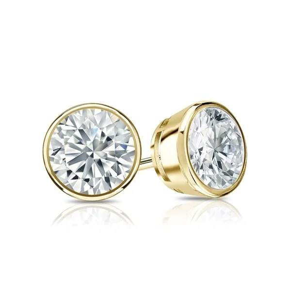 adjustable flame earrings-Auriya 14k Gold GIA Certified 4 carat TDW Secure-Lock Bezel Set Round Diamond Stud Earrings