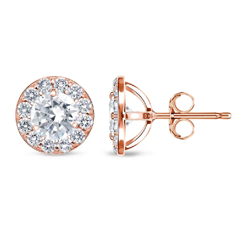 minimalist peak earrings-Auriya 14k Rose Gold 1ct TDW Round Halo Diamond Stud Earrings (G-H, VS1-VS2)