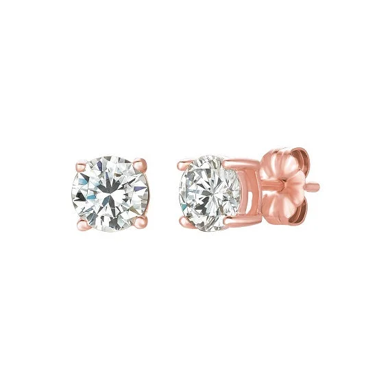 engraved vow stud earrings-Crislu 18KT Rose Gold Plated Sterling Silver Round Cubic Zirconia Solitaire Stud Earrings