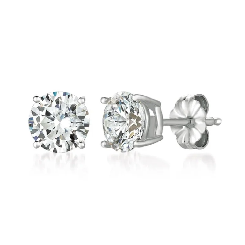 bold hexagon sapphire earrings-Crislu Platinum Plated Sterling Silver Round Cubic Zirconia Solitaire Stud Earrings