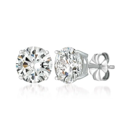 polished gold twist earrings-Crislu Platinum Plated Sterling Silver Round Cubic Zirconia Stud Earrings