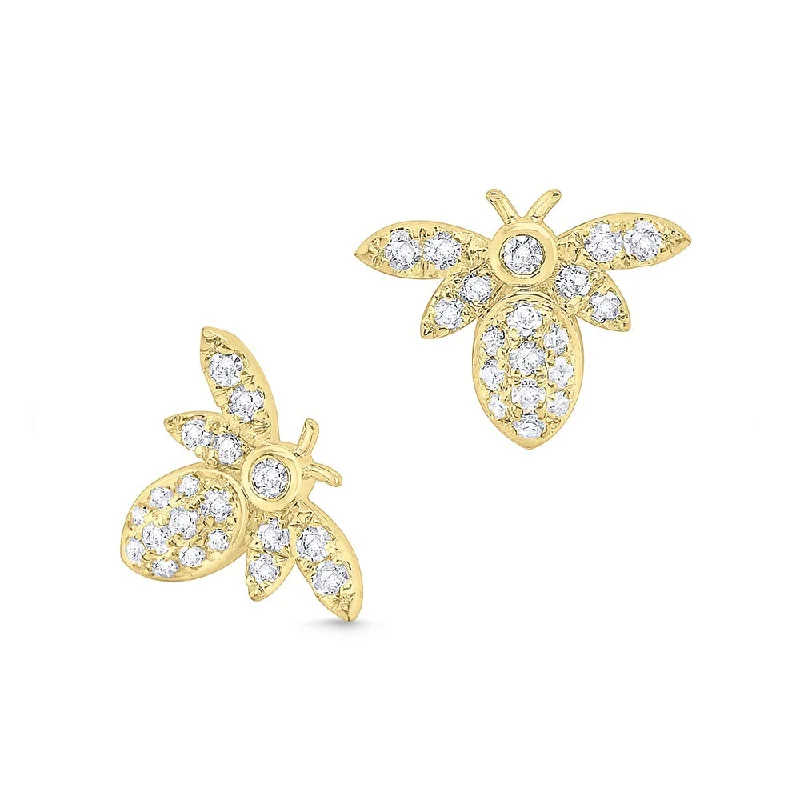 bold ruby ridge earrings-Diamond 14K Yellow Gold Small Bee Stud Earrings