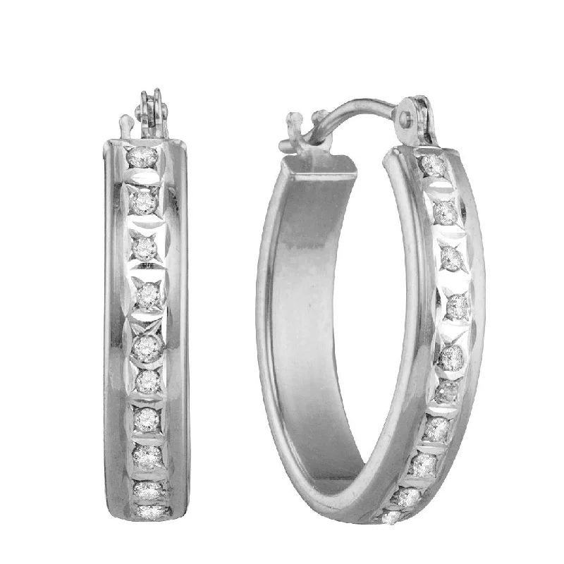 bohemian arrowhead earrings-Diamond Fascination 14KT White Gold 14X17MM Diamond Accent Hoop Earrings