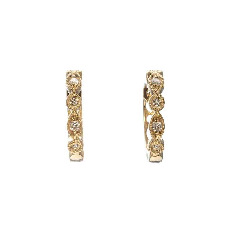 quad-stone stud earrings-Diamond Milgrain 14K Yellow Gold Huggie Hoop Earrings