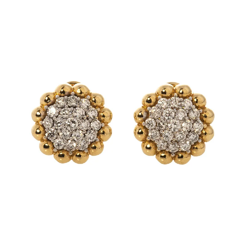 gothic-inspired fang earrings-Diamond Pavé Beaded Cluster 18K Gold Earrings