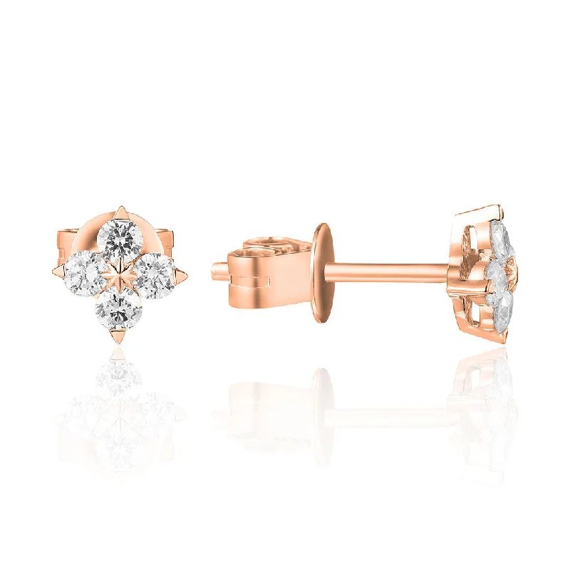 dainty thorn drop earrings-Diamond Quad Compass 14K Rose Gold Stud Earrings