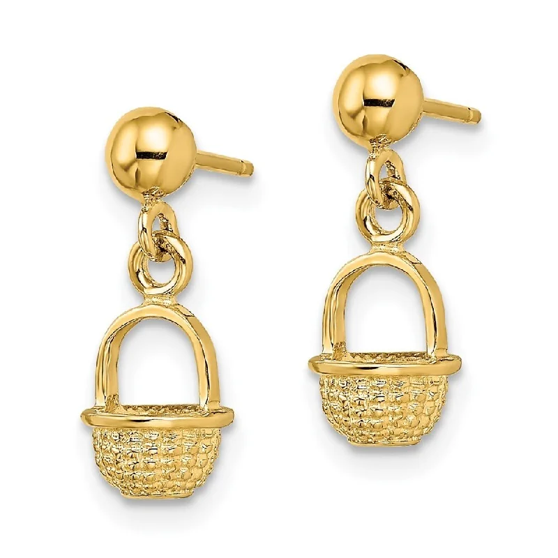 engraved trust drop earrings-Diamond2Deal 14K Yellow Gold 3-D Mini Basket Drop Stud Earrings (L- 16.15 mm, W- 6.4 mm)