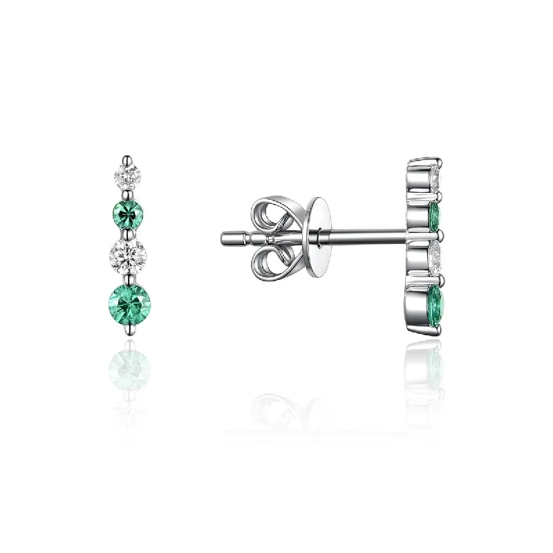 modern sleek orbit earrings-Emerald & Diamond Graduated 14K Gold Stud Earrings