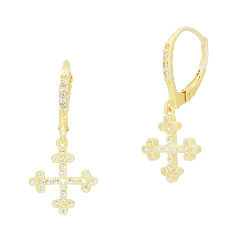 engraved legacy drop earrings-Freida Rothman Cross Leverback Earrings