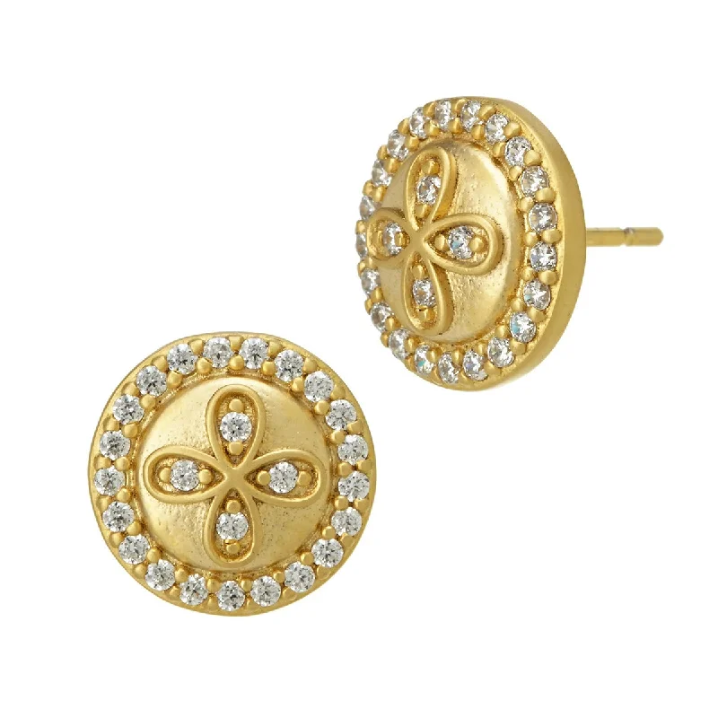 gothic-inspired owl earrings-Freida Rothman Signature Clover Stud Earrings