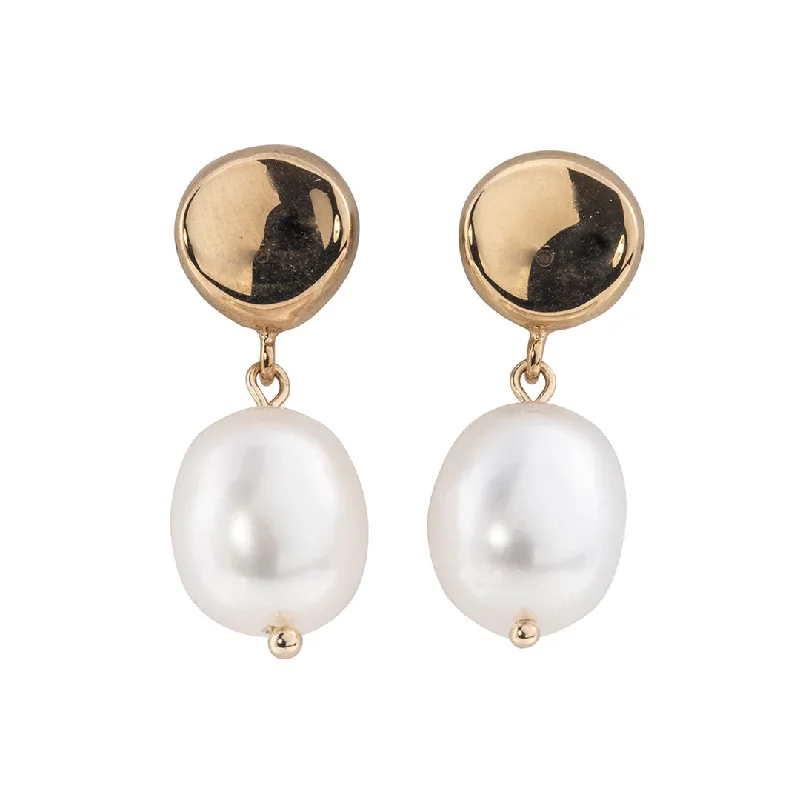 engraved oath drop earrings-Freshwater Pearl Drop 14K Yellow Gold Earrings