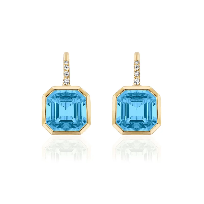 adjustable moss stud earrings-Goshwara Asscher Cut Blue Topaz & Diamond 18K Yellow Gold Earrings