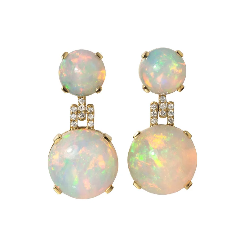 raw kunzite accent earrings-Goshwara Cabochon Opal & Diamond 18K Yellow Gold Drop Earrings