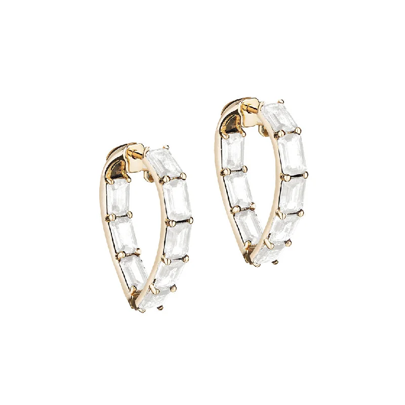 minimalist ridge earrings-Goshwara Moon Quartz 18K Yellow Gold Heart Shape Hoop Earrings