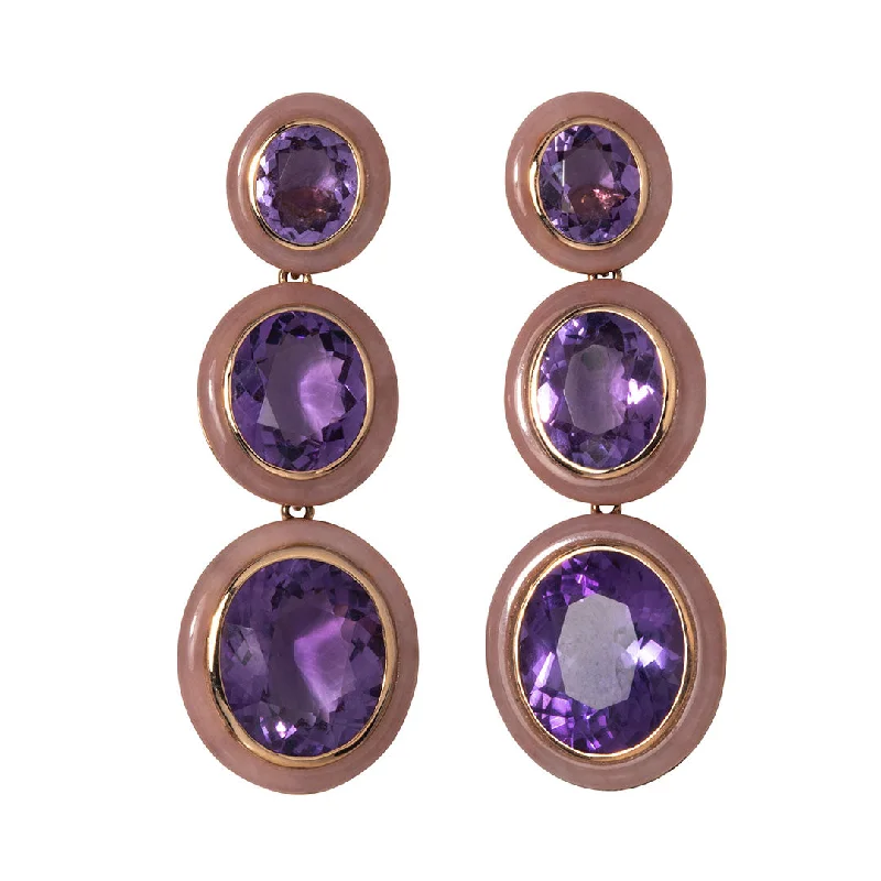 boho-inspired kyanite earrings-Goshwara Oval Amethyst & Pink Opal Inlay 18K Gold Drop Earrings