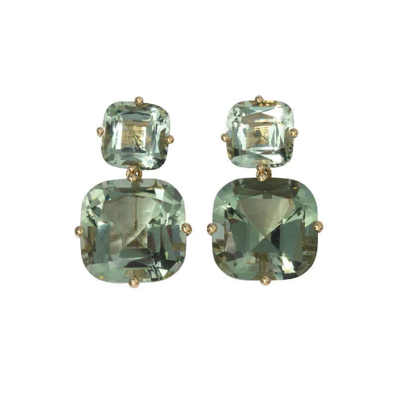 adjustable flame earrings-Goshwara Prasiolite 18K Yellow Gold Double Drop Earrings