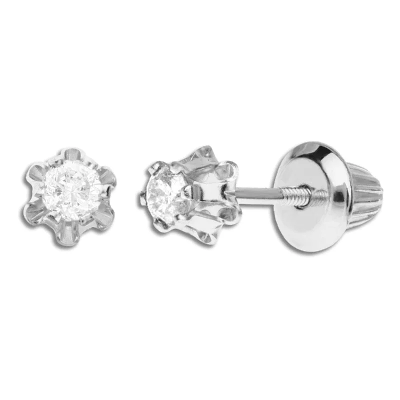 modern sleek orbit earrings-Kiddie Kraft 14KT White Gold 1/7 CTW Round Diamond Childrens Stud Earrings