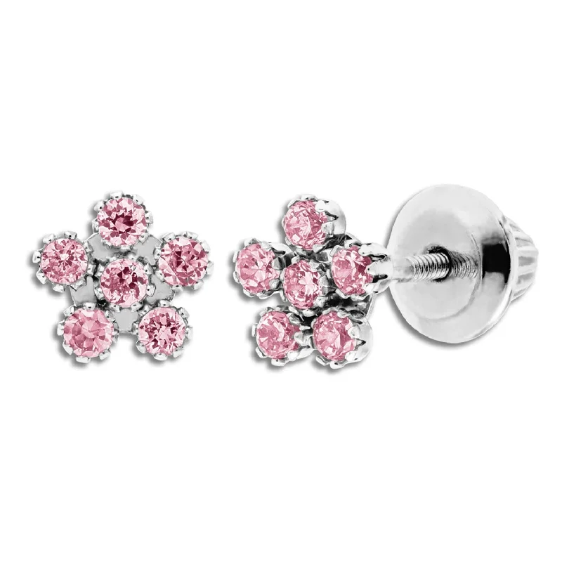 floral-inspired kunzite earrings-Kiddie Kraft 14KT White Gold Childrens Flower Stud Earrings