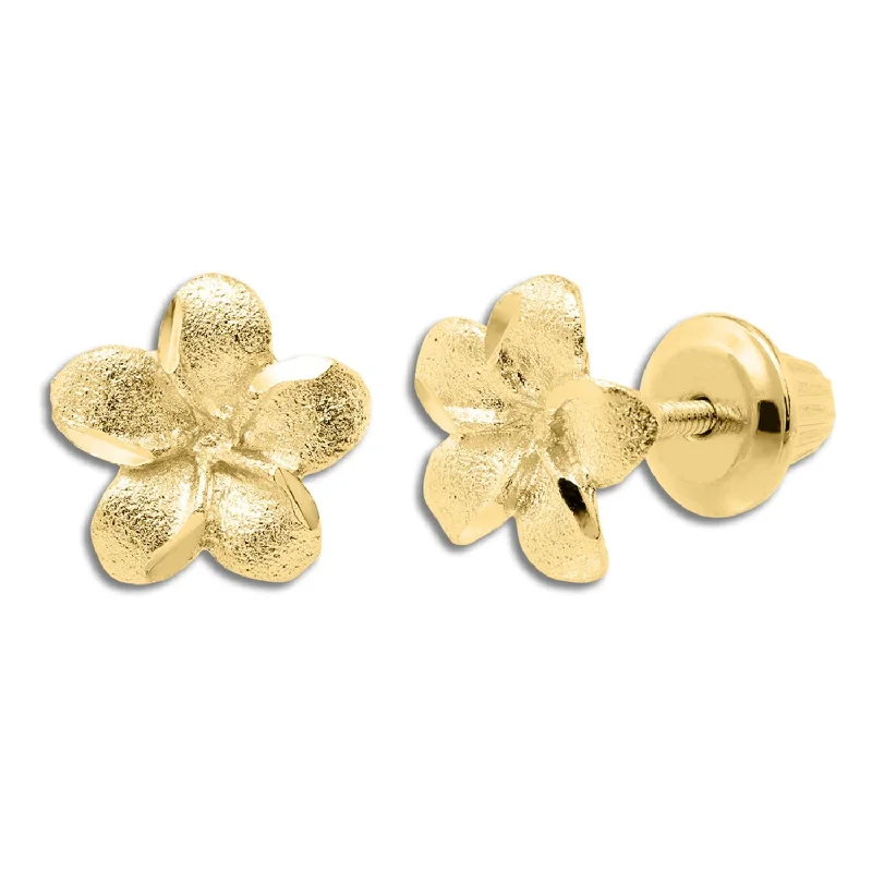 artisan-crafted platinum earrings-Kiddie Kraft 14KT Yellow Gold Childrens Flower Stud Earrings