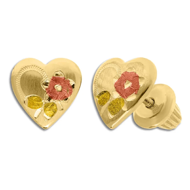 polished silver stack earrings-Kiddie Kraft 14KT Yellow Gold Childrens Heart Stud Earrings