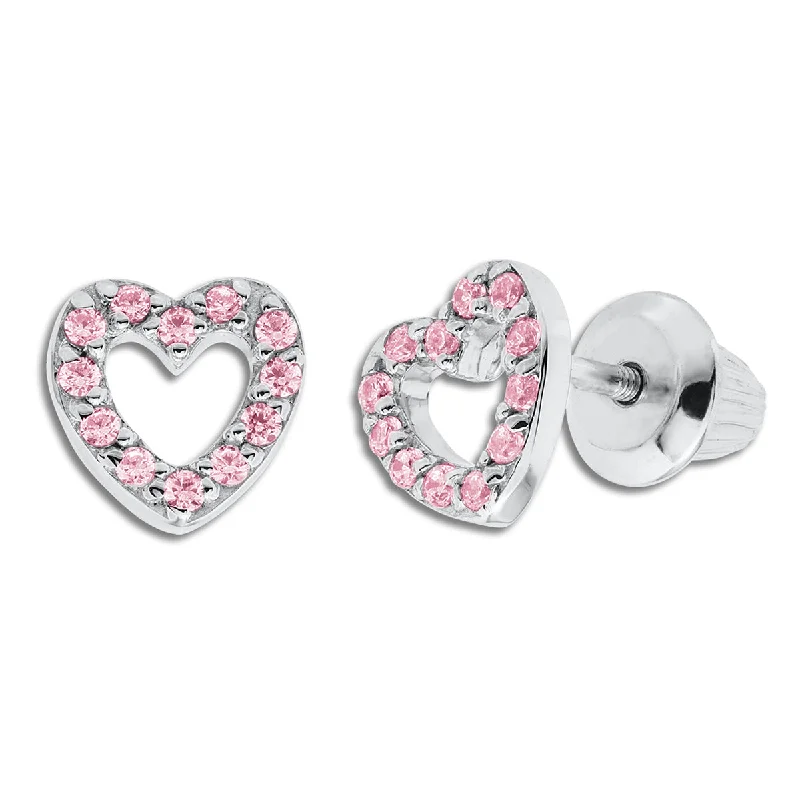 floral-inspired kunzite earrings-Kiddie Kraft Sterling Silver Childrens Heart Stud Earrings