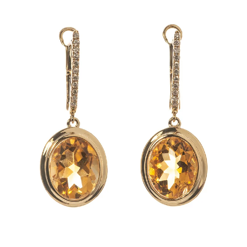 raw agate accent earrings-Oval Citrine & Diamond Pavé 18K Yellow Gold Drop Earrings