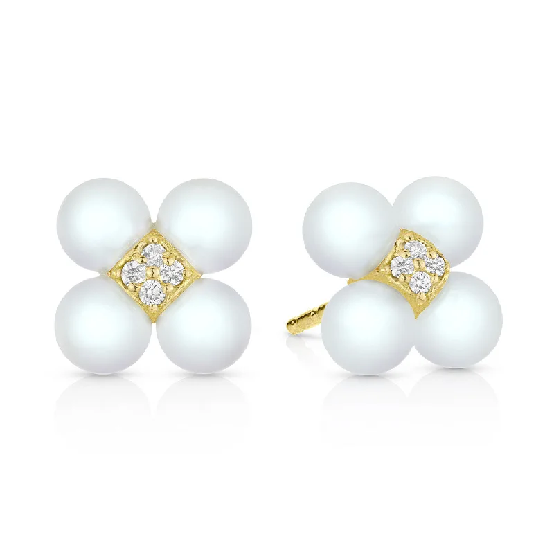 vintage-style larimar earrings-Paul Morelli Pearl & Diamond Sequence Stud Earrings