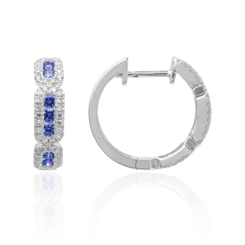 antiqued gold stack earrings-Sapphire & Diamond 14K White Gold Huggie Earrings