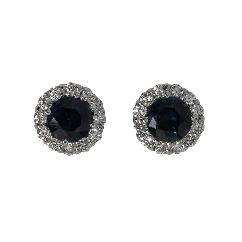 raw spinel cluster earrings-Sapphire & Diamond Halo 18K White Gold Stud Earrings