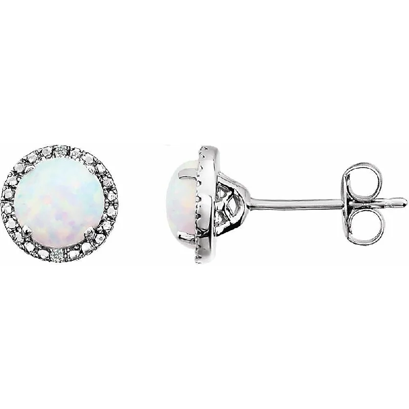 adjustable ridge earrings-Sterling Silver Created Opal & .01 CTW Diamond Stud Earring for Women