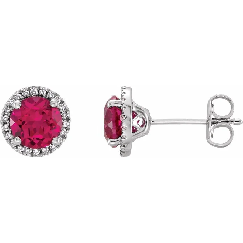 raw agate accent earrings-Sterling Silver Created Ruby & .01 CTW Diamond Stud Earring for Women