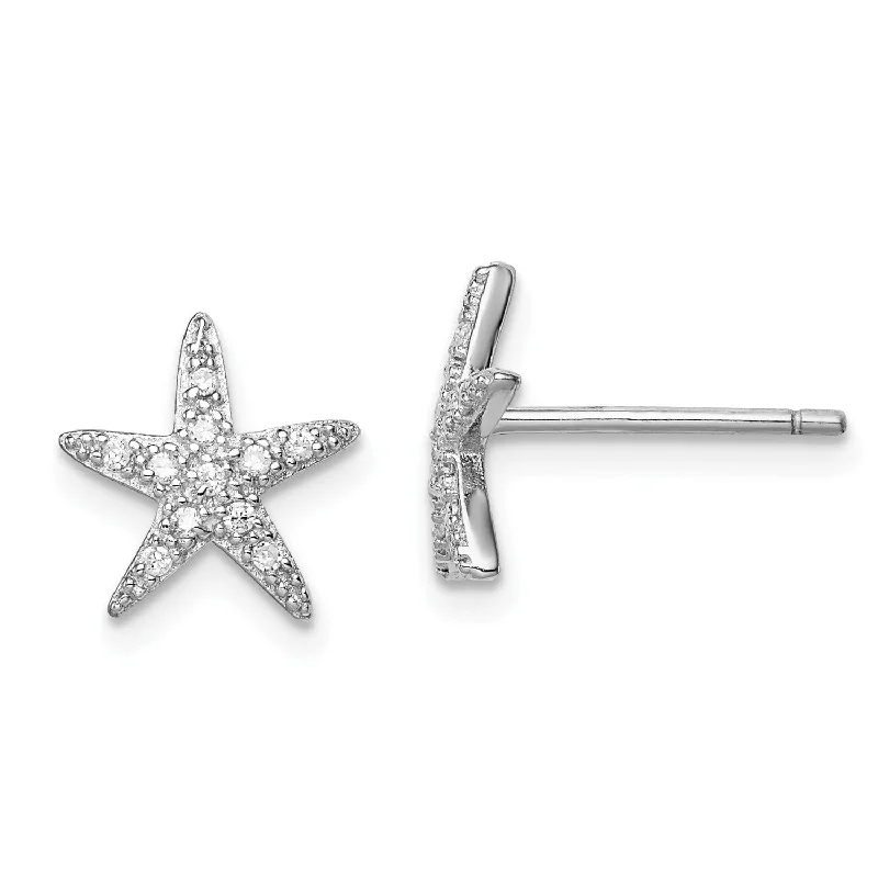 raw tanzanite accent earrings-Sterling Silver Cubic Zirconia 10X11MM Stud Starfish Earrings