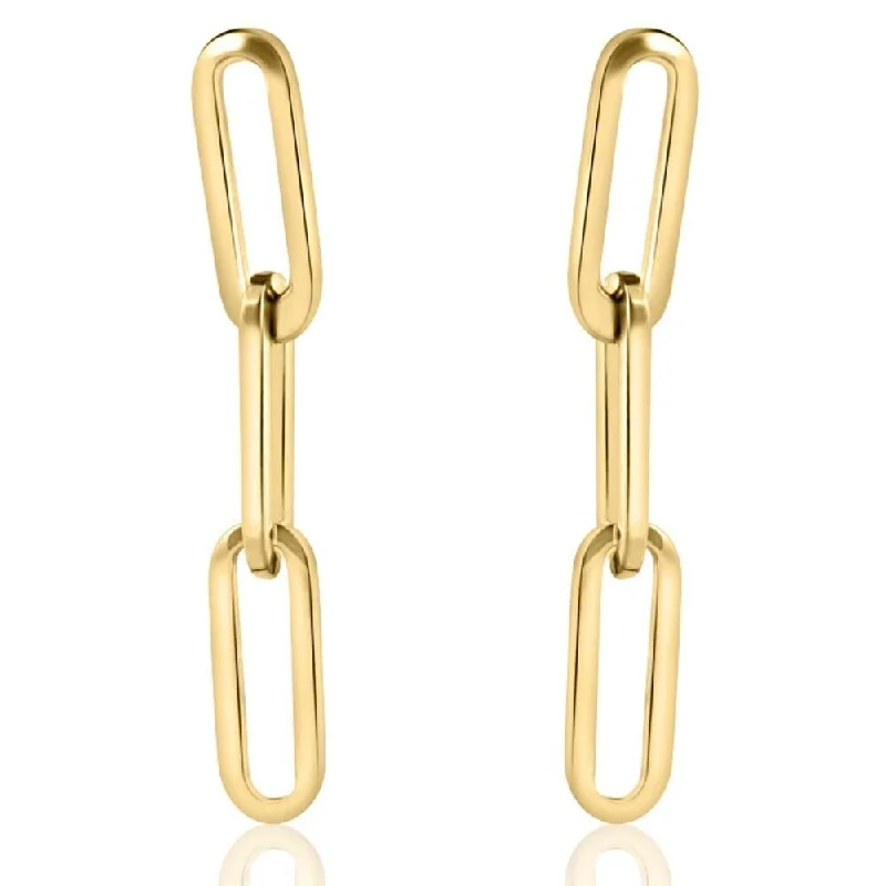 engraved pledge stud earrings-14k Yellow Gold Clip Dangle Women's Earrings 3/4" Tall