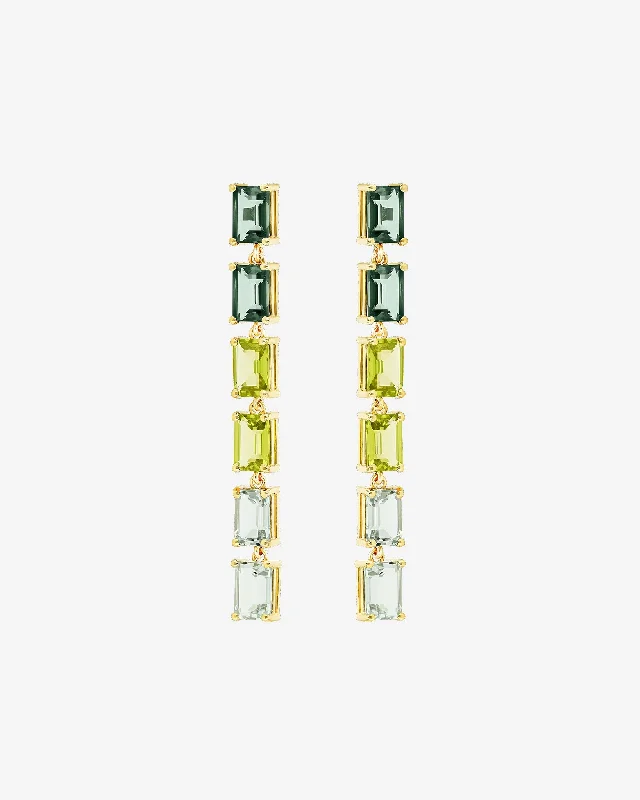 modern sleek ridge earrings-Amalfi Emerald Cut Green Ombre Midi Drop Earrings