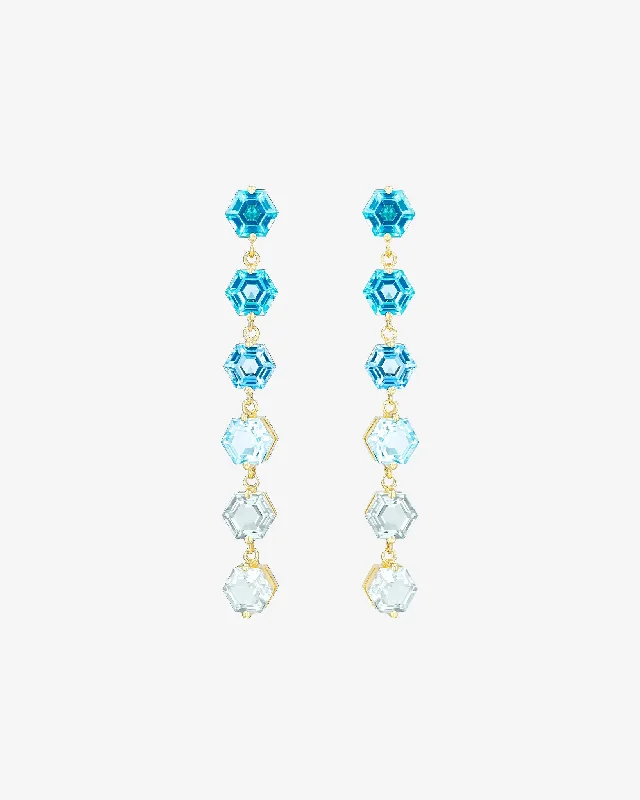 engraved bond drop earrings-Amalfi Hexagon Cut Blue Ombre Midi Drop Earrings