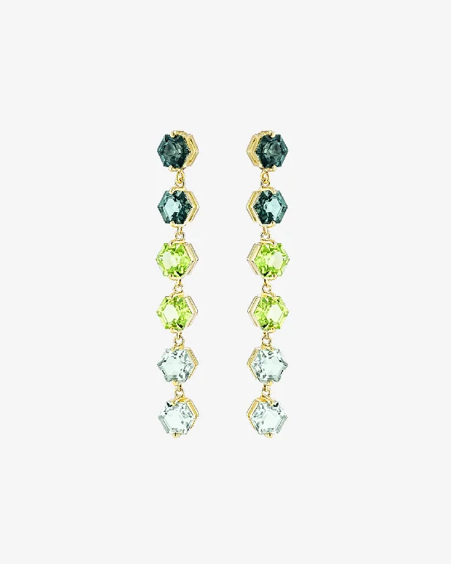 nature-themed crest earrings-Amalfi Hexagon Cut Green Ombre Midi Drop Earrings