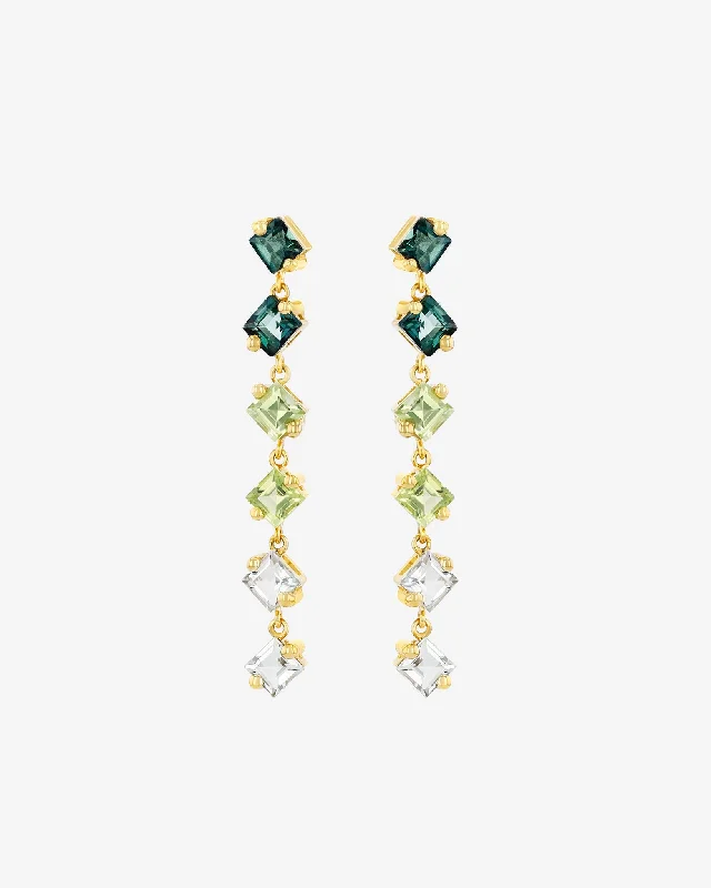 nature-themed moss earrings-Amalfi Princess Cut Green Ombre Midi Drop Earrings