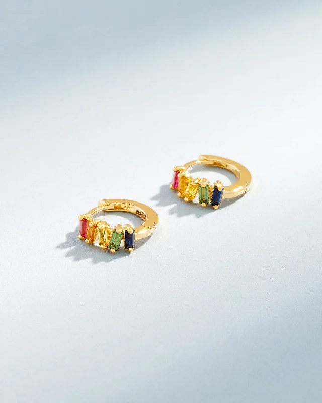 bold emerald ridge earrings-Bold Rainbow Sapphire Huggies