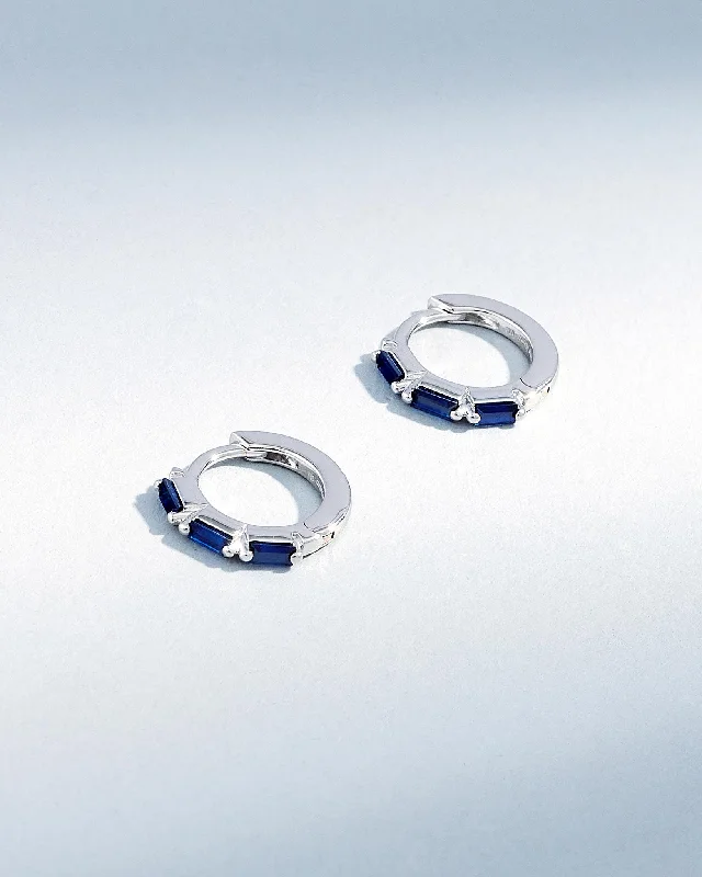 bold sapphire ridge earrings-Bold Triple Dark Blue Sapphire Huggies