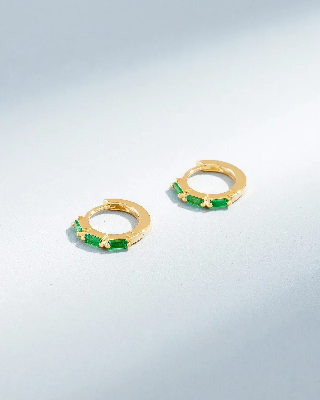 engraved eternity stud earrings-Bold Triple Emerald Huggies