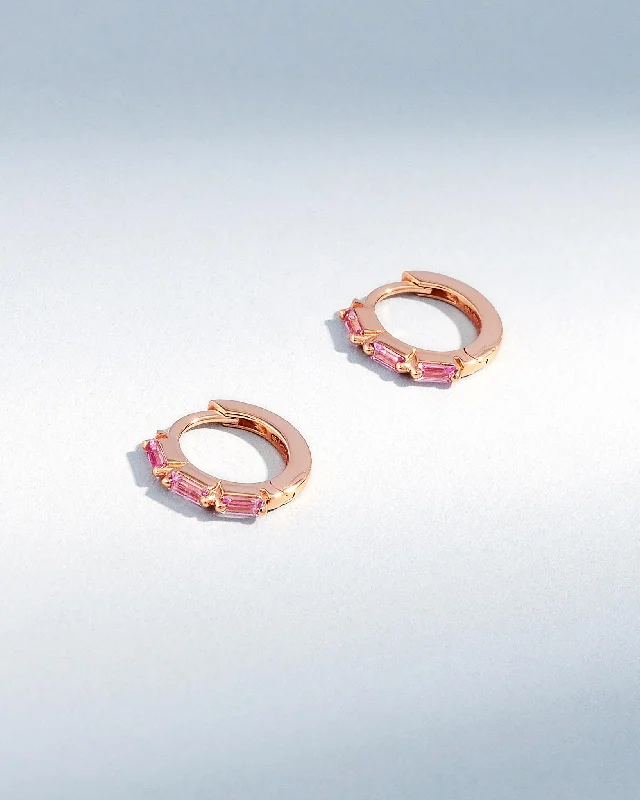 vintage-style kunzite earrings-Bold Triple Pink Sapphire Huggies