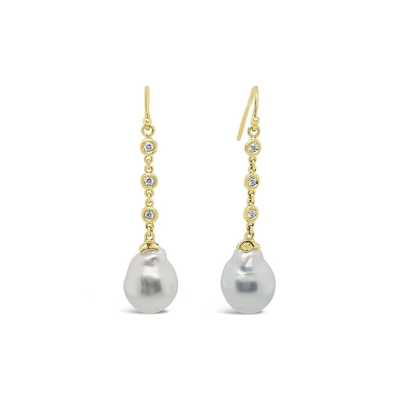 delicate filigree iolite earrings-Boutique Long Drop South Sea Pearl & Diamond Earrings