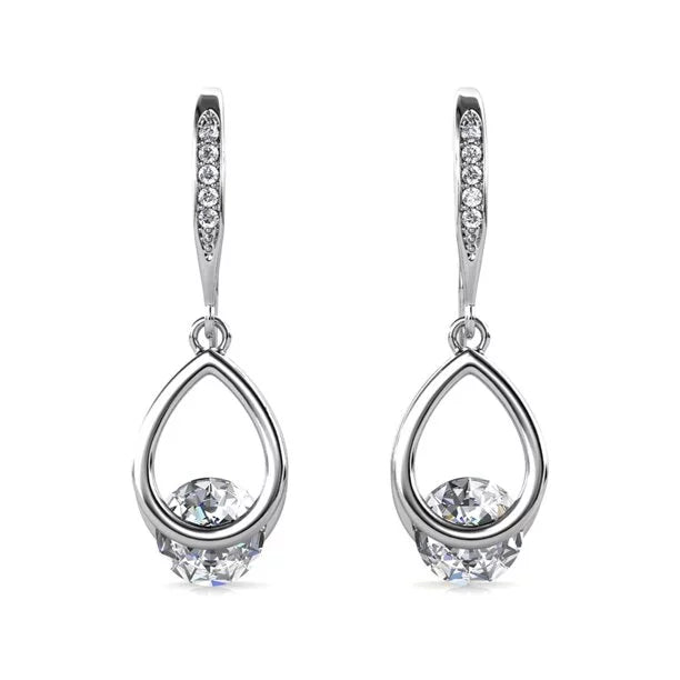 adjustable talon earrings-Brenda 18k White Gold Drop Earrings with Swarovski Crystals