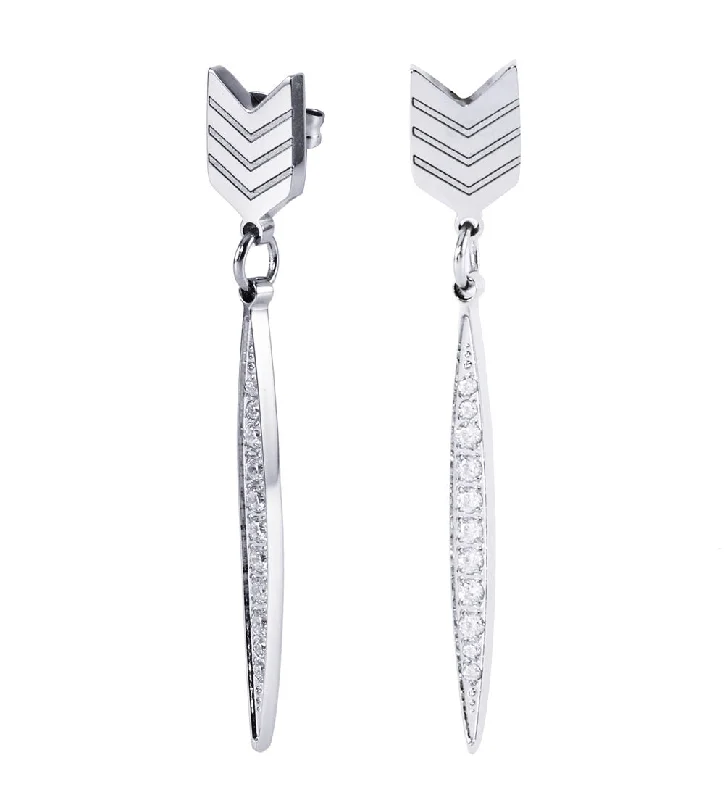 artisan-crafted gold earrings-Addison 18k White Gold Plated Arrow Drop Dangle Earrings with Simulated Diamond Crystals