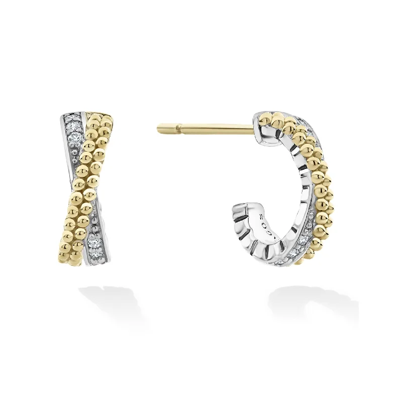 engraved oath drop earrings-Caviar Lux Two-Tone Caviar X Diamond Huggie Earrings