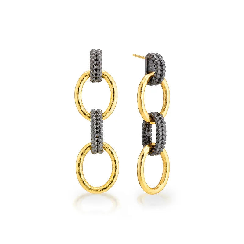 floral eternity garnet earrings-Cleopatra Regal Double Link Earrings - Gold/Midnight