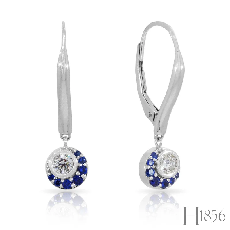 vintage-style spinel earrings-Diamond and Sapphire Crescent Moon Drop Earrings