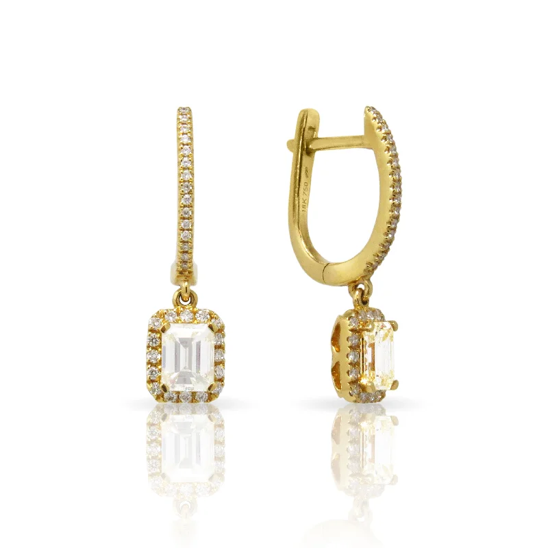 vintage-inspired agate earrings-Emerald-Cut Diamond Drop Earrings