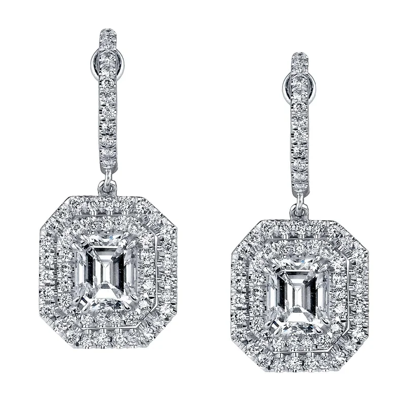 floral channel diamond earrings-Emerald Cut Diamond Drop Earrings