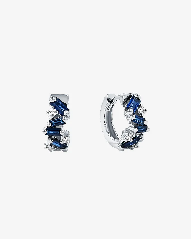 engraved vow stud earrings-Frenzy Dark Blue Sapphire Huggies